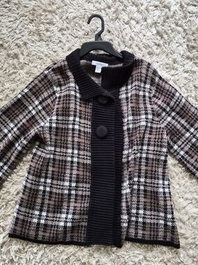 Coldwater Creek Brown, Black & Cream Plaid Knit Blazer